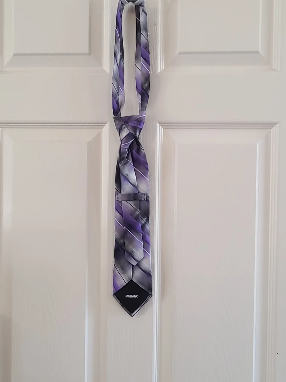 Murano Purple and Silver Striped Men's Tie 100% Silk.